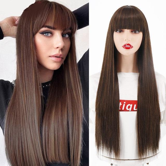 Peruca Lace Longa Liso Natural Premium com Franja