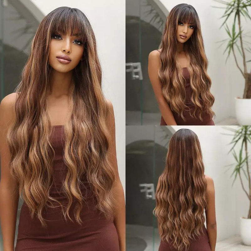 Peruca Lace Longa Ondulada Cabelo Natural com Franja