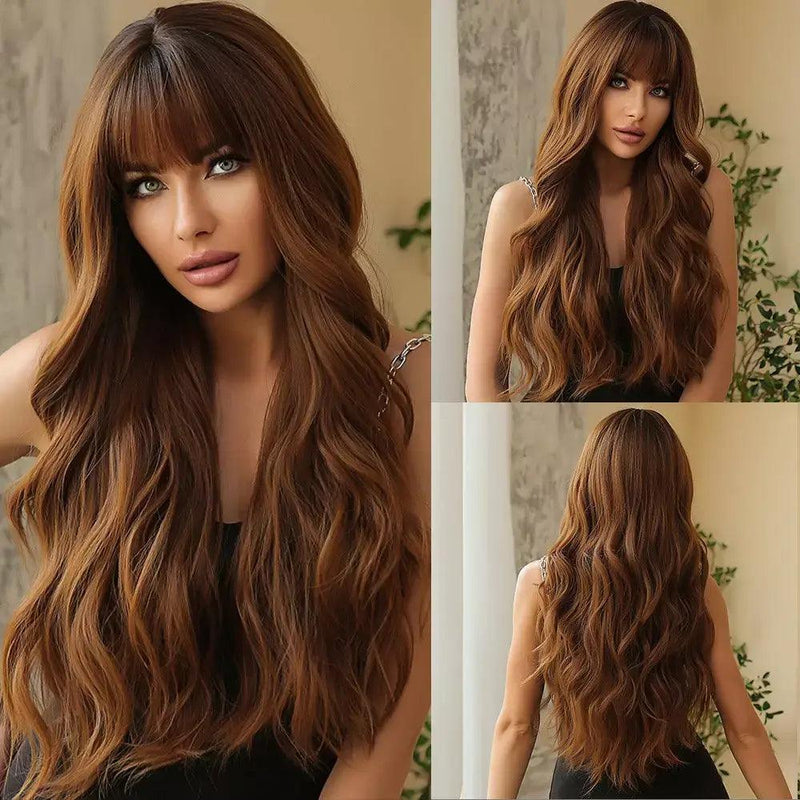 Peruca Lace Longa Ondulada Cabelo Natural com Franja