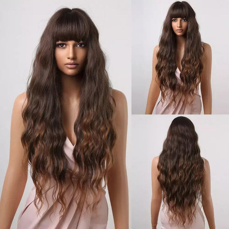 Peruca Lace Longa Ondulada Cabelo Natural com Franja