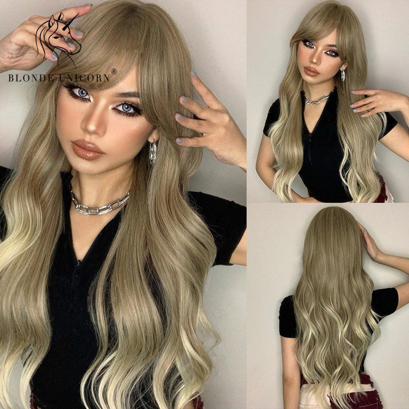 Peruca Lace Longa Ondulada Cabelo Natural com Franja