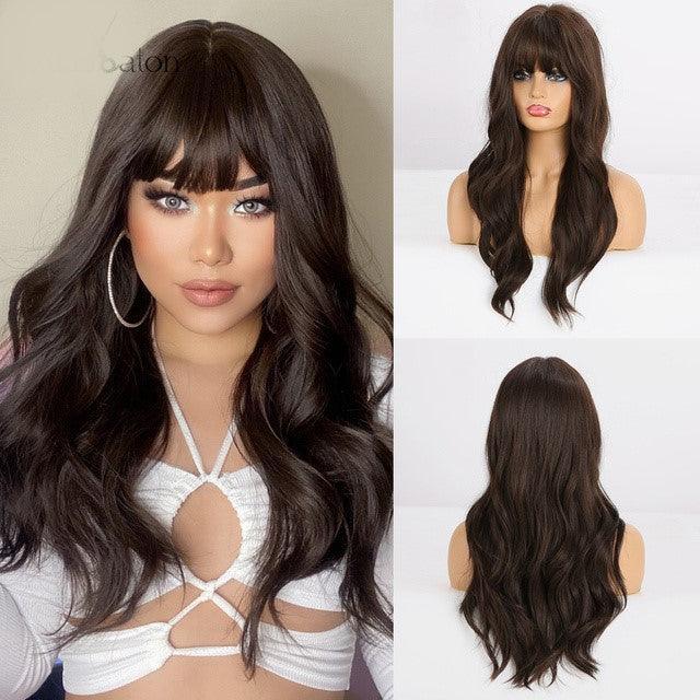 Peruca Lace Longa Ondulada Cabelo Natural com Franja