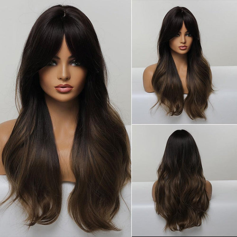 Peruca Lace Longa Ondulada Cabelo Natural com Franja