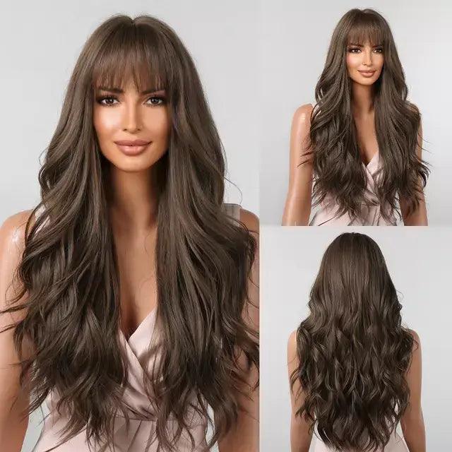 Peruca Lace Longa Ondulada Cabelo Natural com Franja